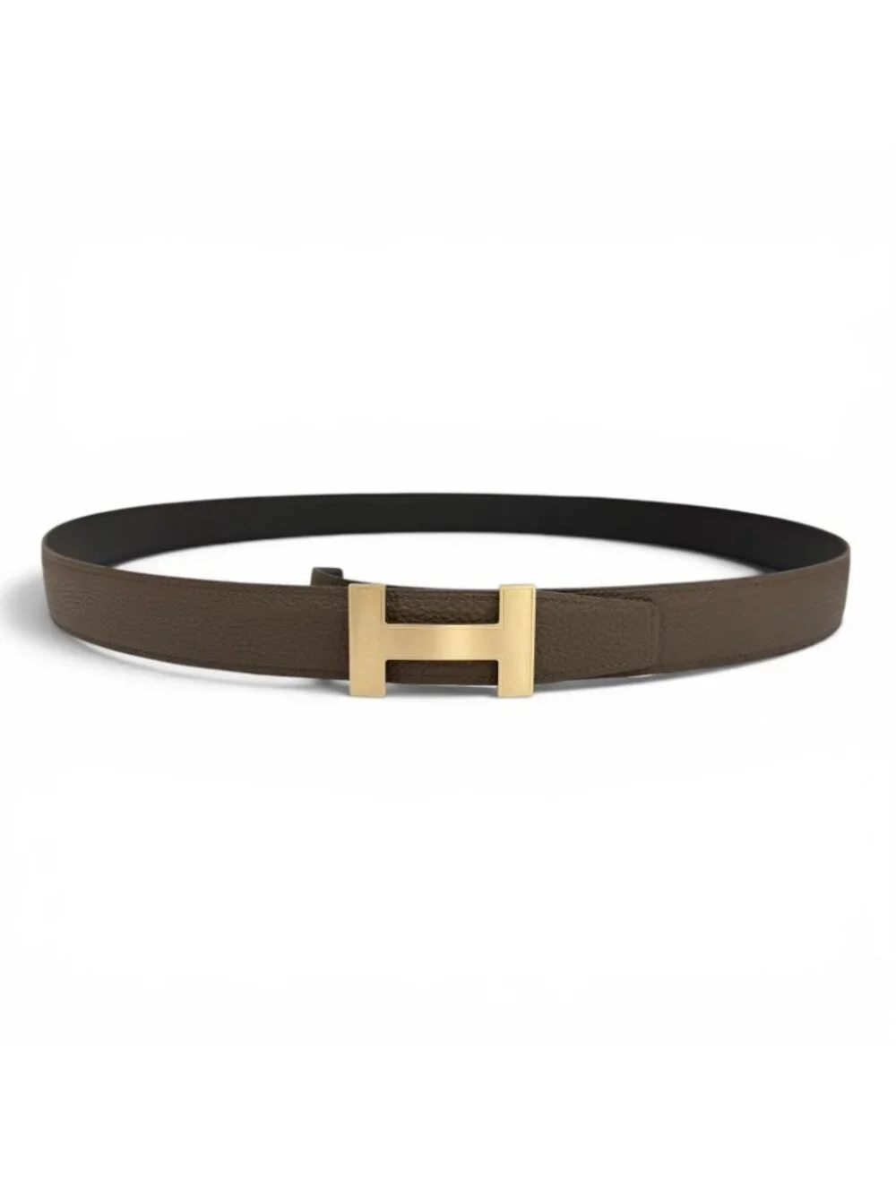 Hermes Constance Box Calf Togo Gold Logo Buckle Reversible Belt Khaki Black